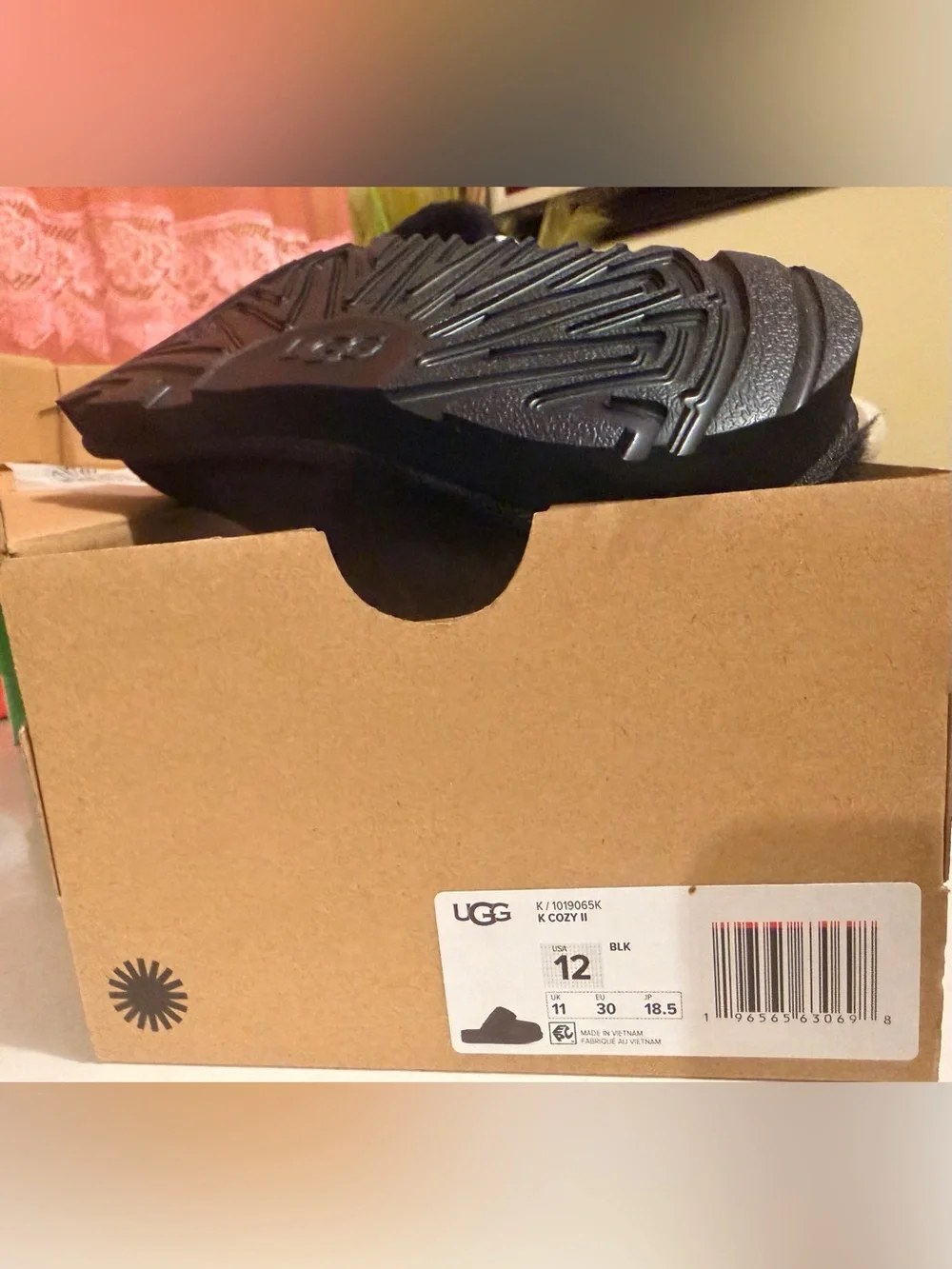Kids UGG Black Plush Backless Slide Slippers